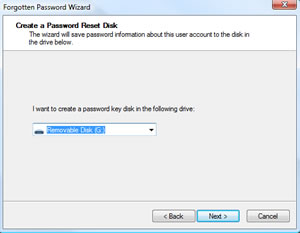 The Create a Password Reset Disk screen